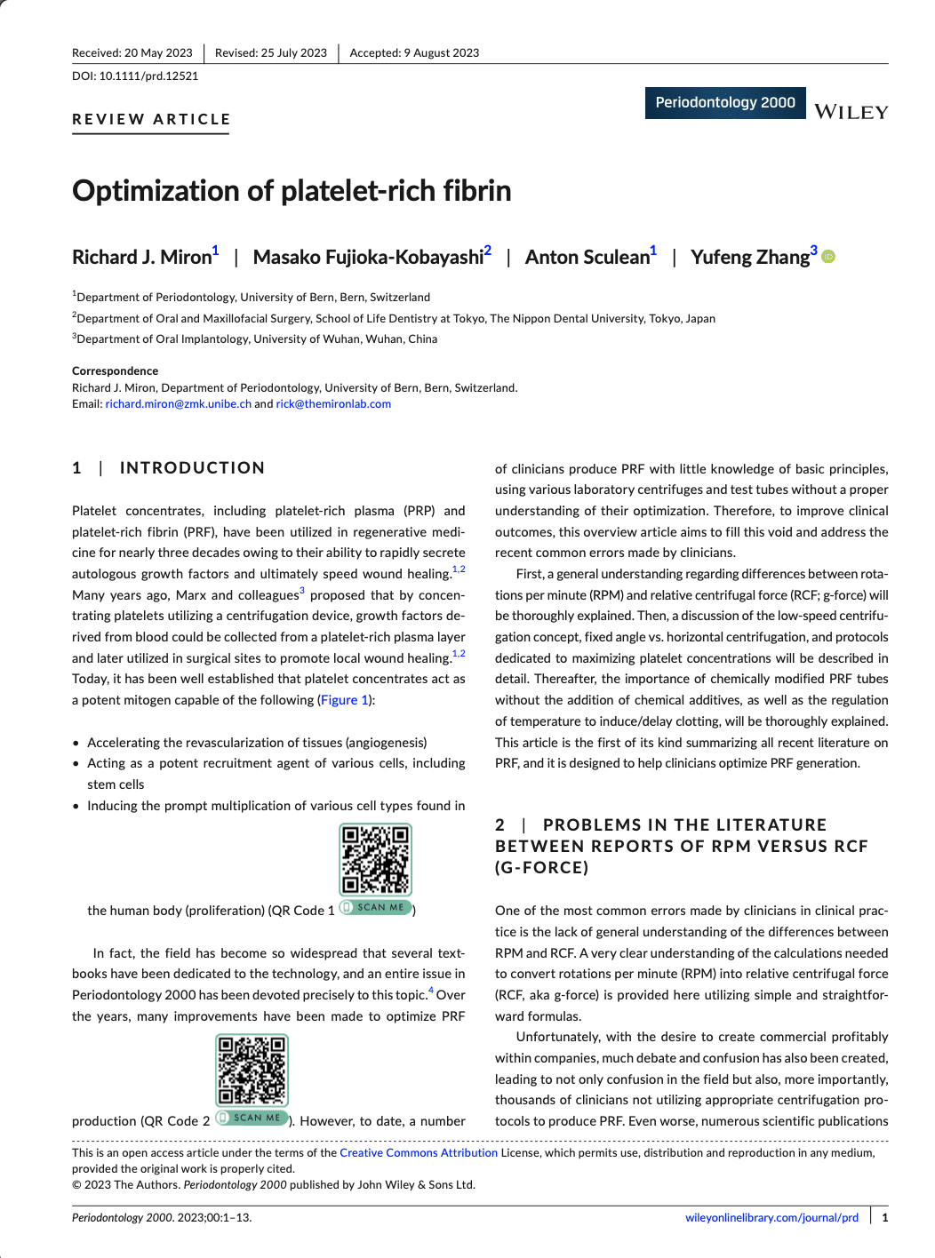 Optimization of Platelet Rich Fibrin By Miron et al, (2023)